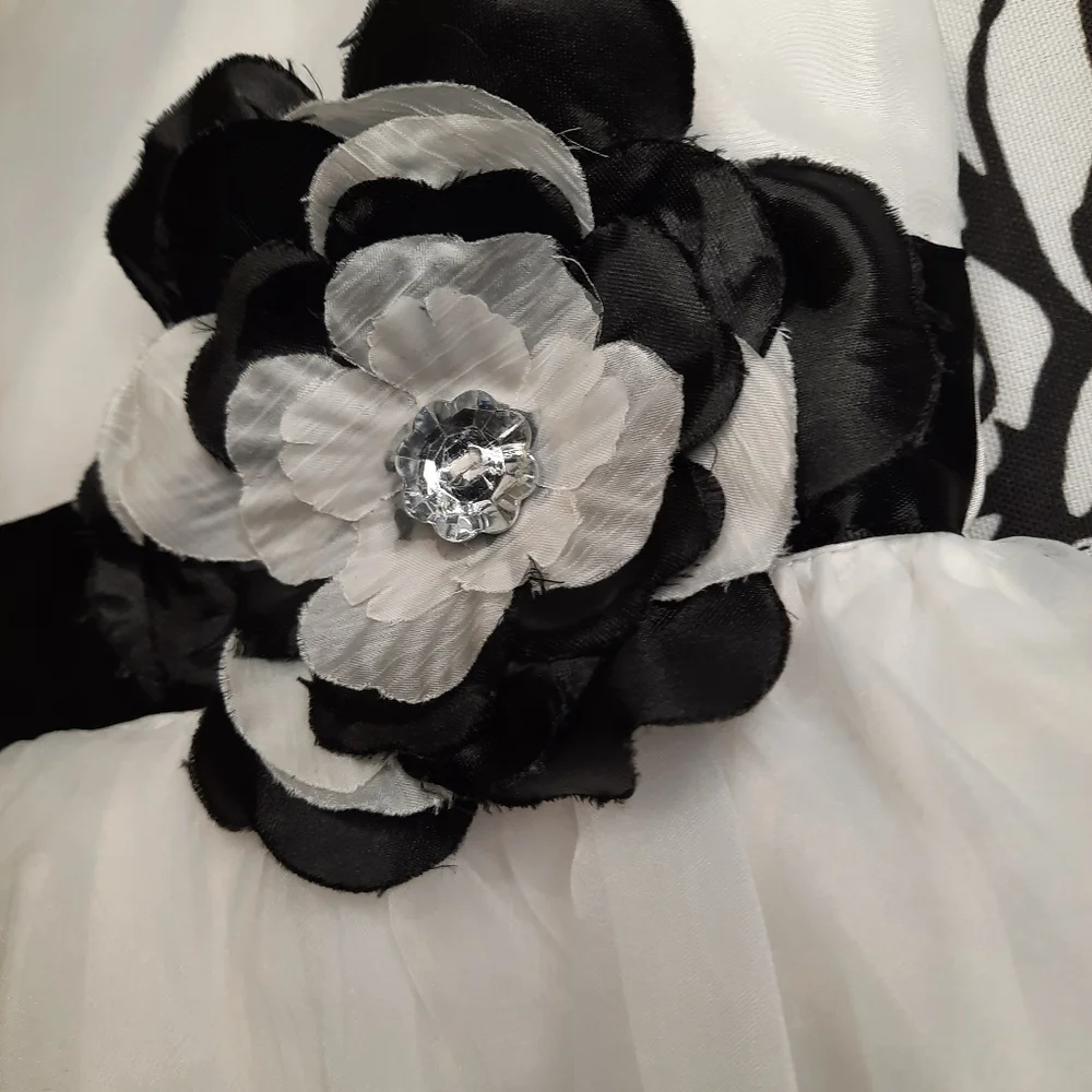 Layered White and Black Sleeveless Tiered Flower Dress - Picture 5 of 6